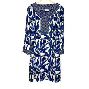Cabana Life Dress Womens Large Blue White Palm Print Tunic UPF 50 Sun Protection